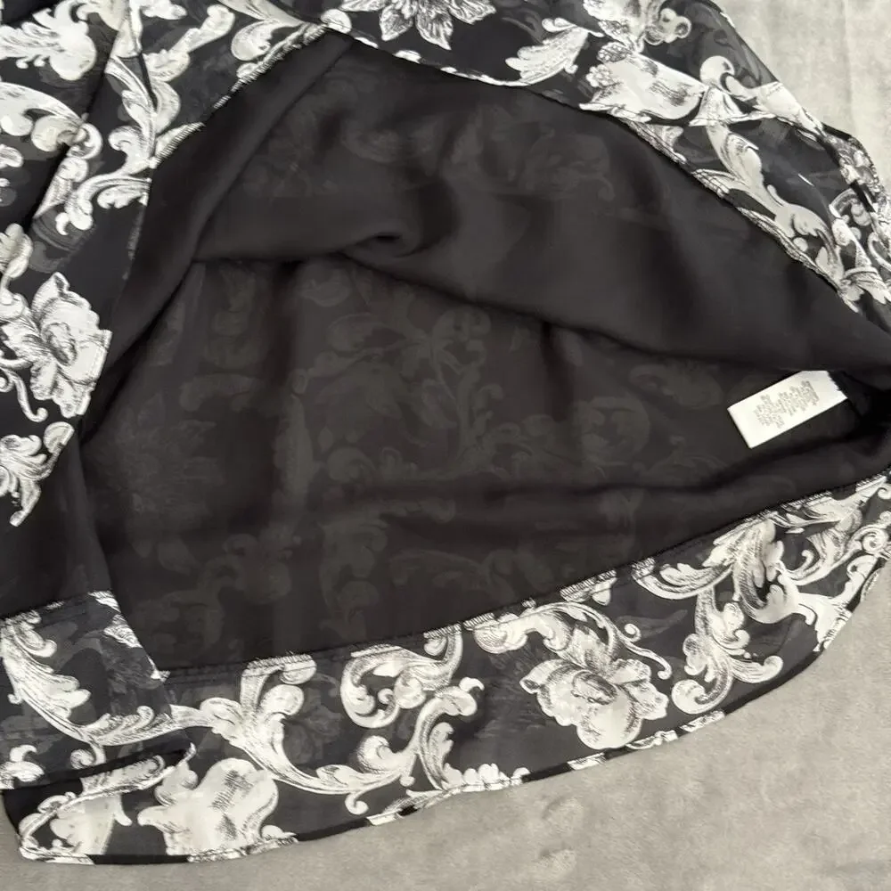 Studio I Women’s Black White Floral Scroll A-Line Dress Size 14 Vintage Inspired